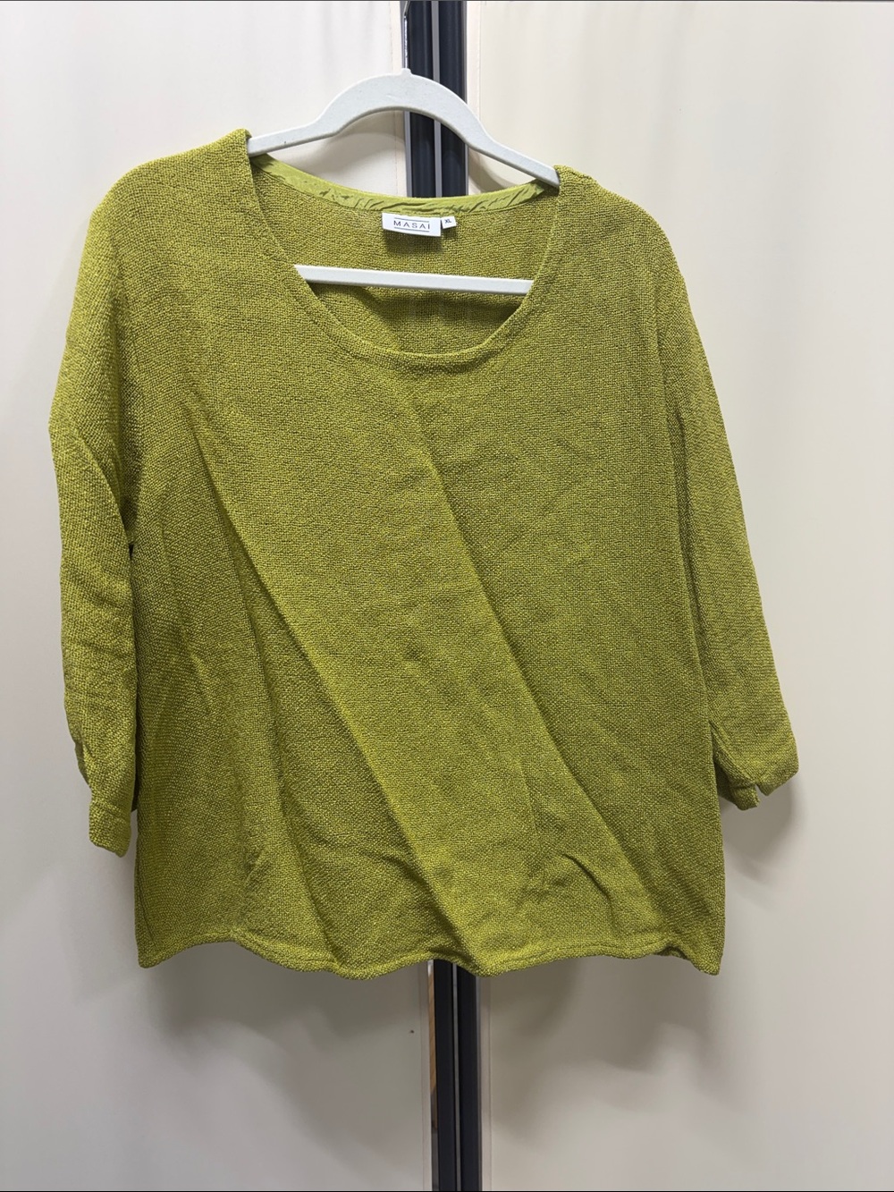 Masai Olive Green Scoop Neck Textured Sweater